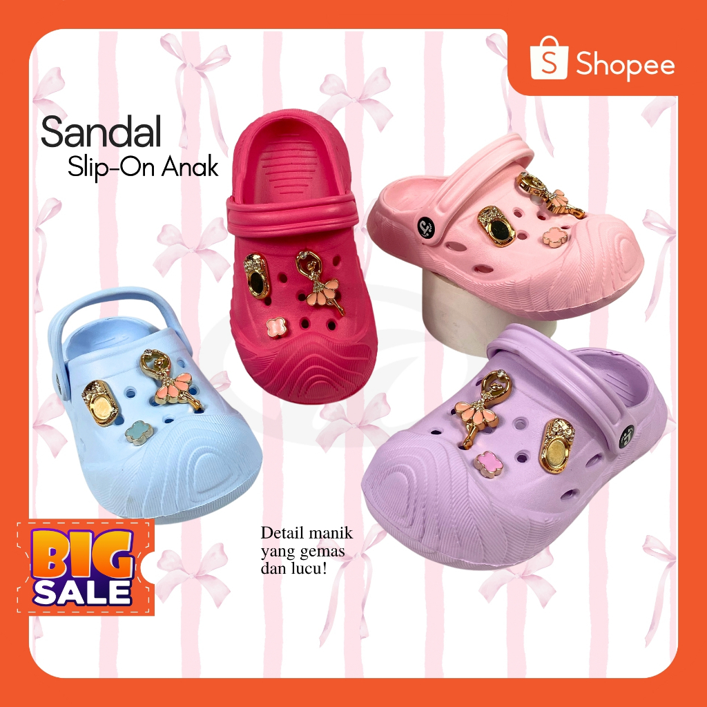 Sandal Baim Anak Kecil Perempuan Sandal Slip On Anak Cewek Terbaru Anti-Slip Ringan, Nyaman Desain B