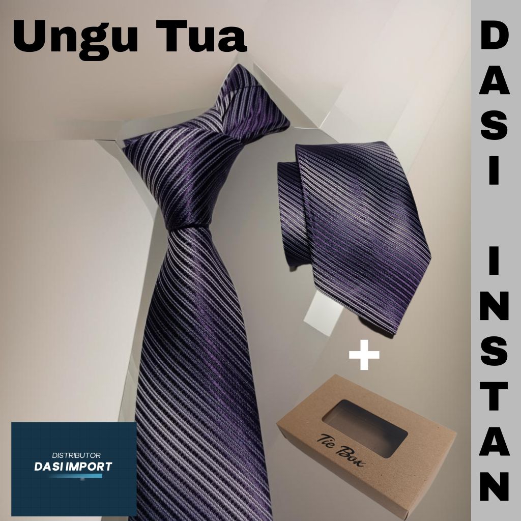 Dasi Instan Premium Dasi Salur Ungu Tua Ukuran Medium 3 Inch Dasi Instan Siap Pakai