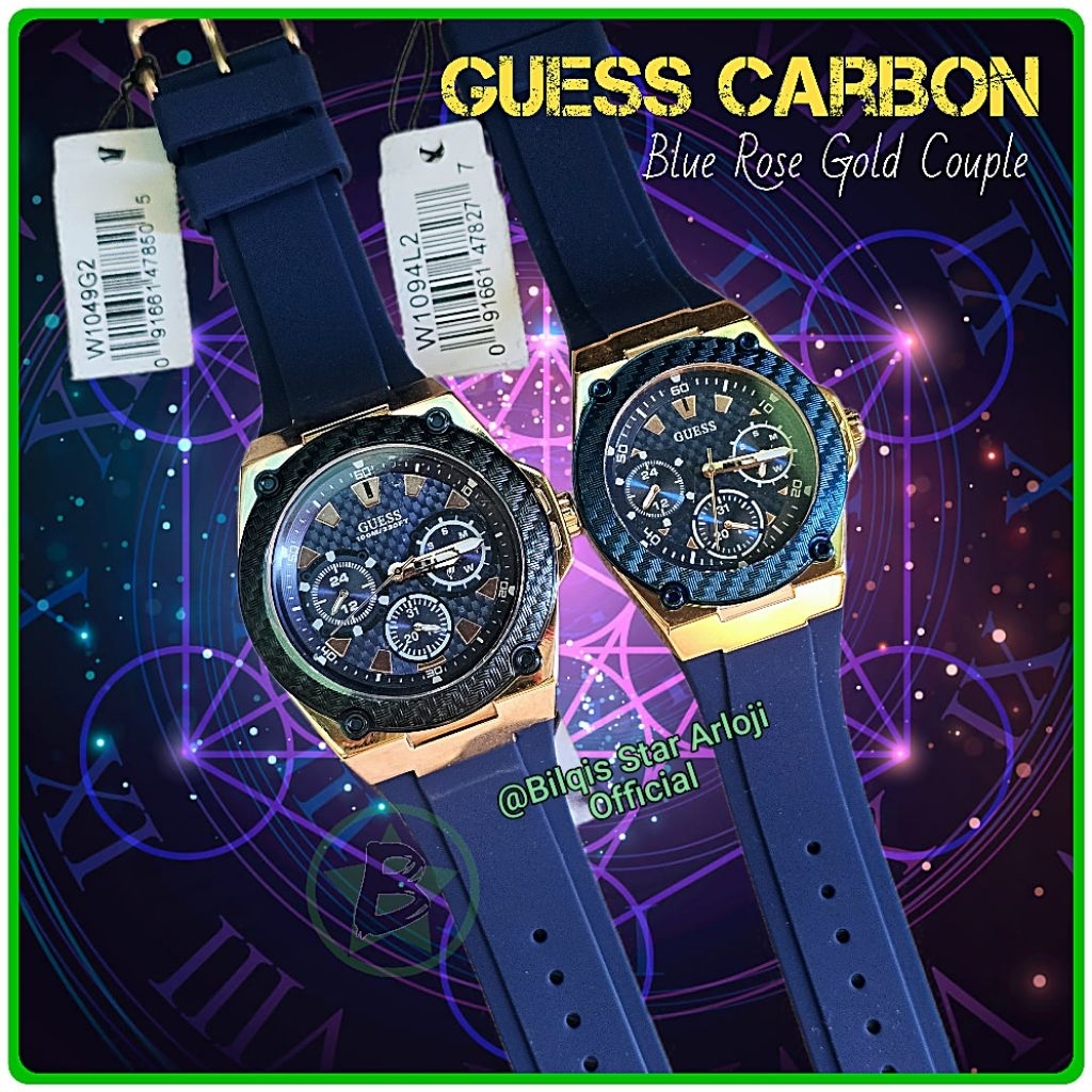 Jam Tangan Guess Couple Carbon W1049G & W1094L Sepasang Tali Karet Ori