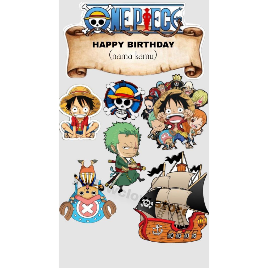 Topper Custom nama One Piece/Topper Cake One Piece/Topper Kue Ulang Tahun Tema One Piece