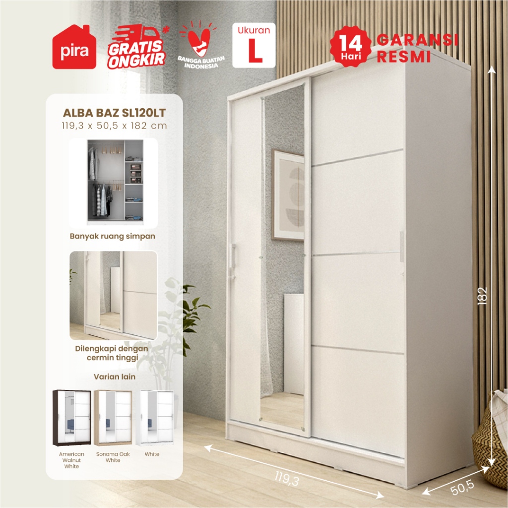 Pira Metropolis - Alba BAZ SL120LT Lemari Pakaian 2 Pintu Geser