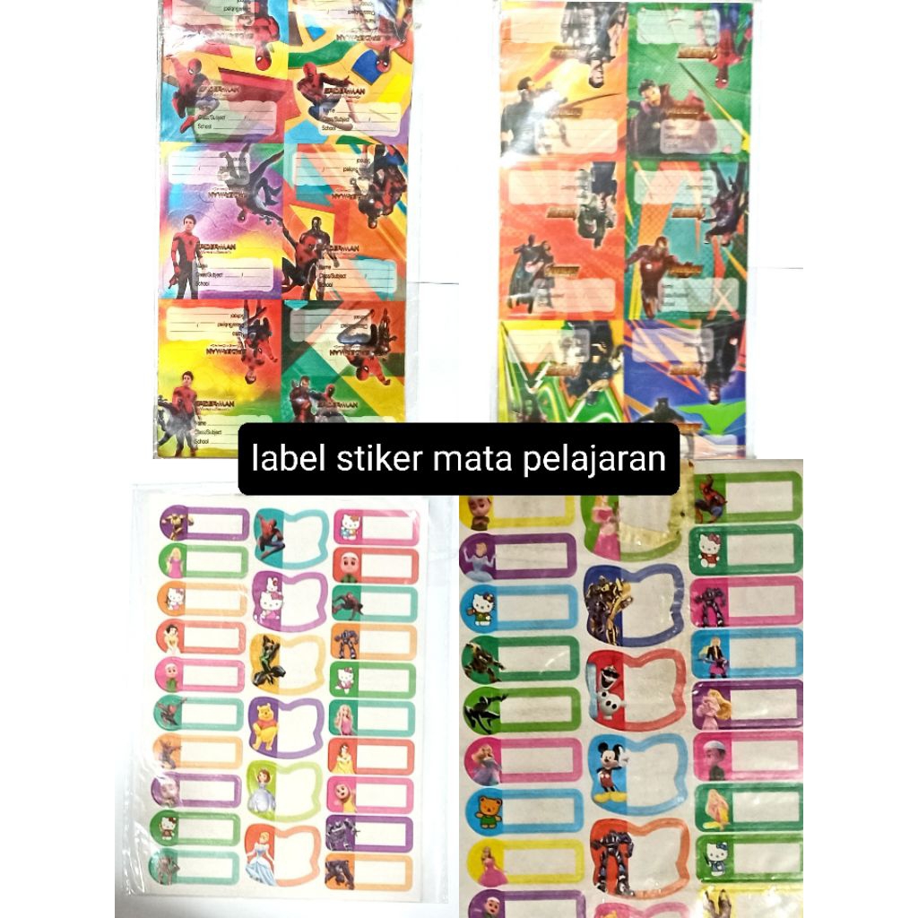 

label stiker mata pelajaran motif cartoon name tag label