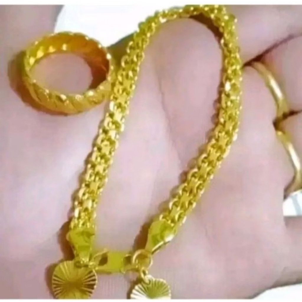 Gelang tikar asli titanium free Cincin Coin logam asli lapis emas 24k dijamin anti luntur tidak berk