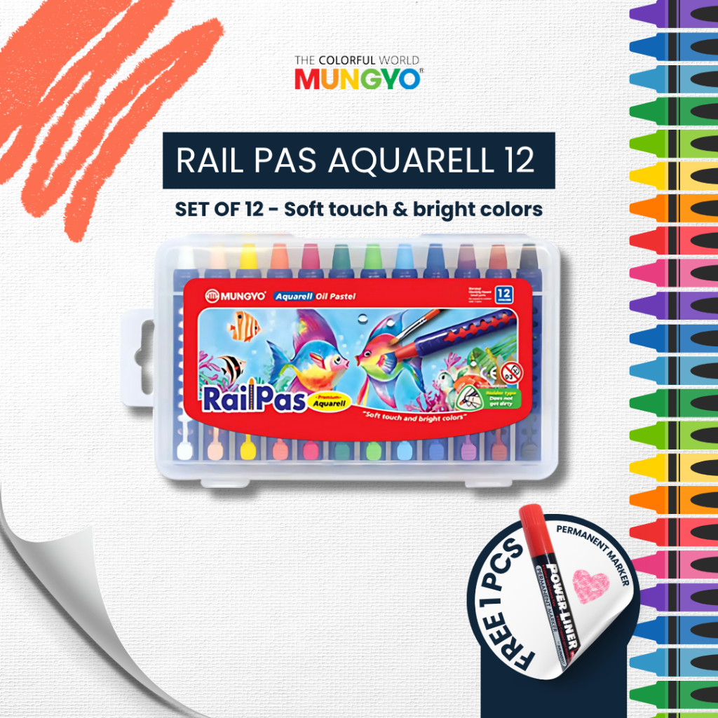 

Mungyo Official - RailPas 12 Assorted Aquarell Oil Pastel / Crayon Minyak