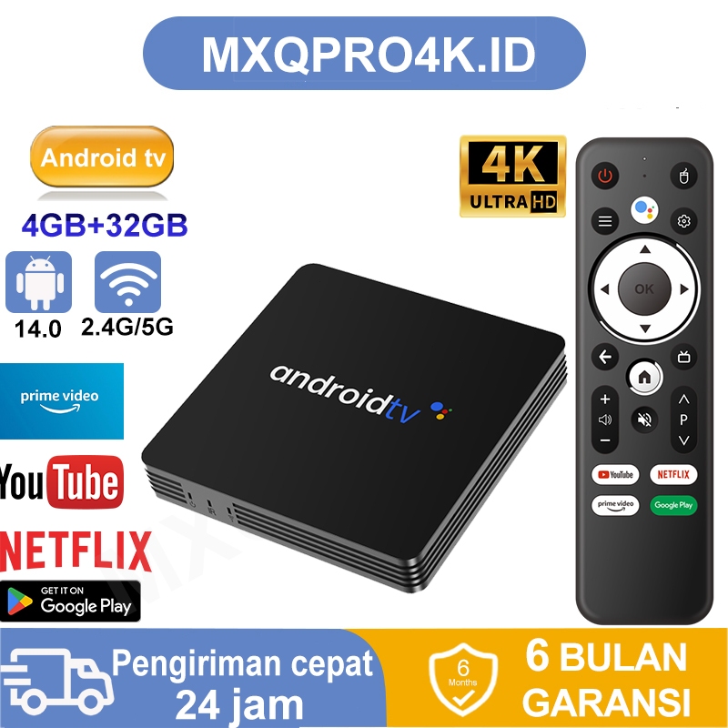 MXQPRO4K Android Tv  Android 14.0os WIFI 4gb Ram 32gb Rom STB 4K Smart TV Box Unlock Tv Box Netflix 