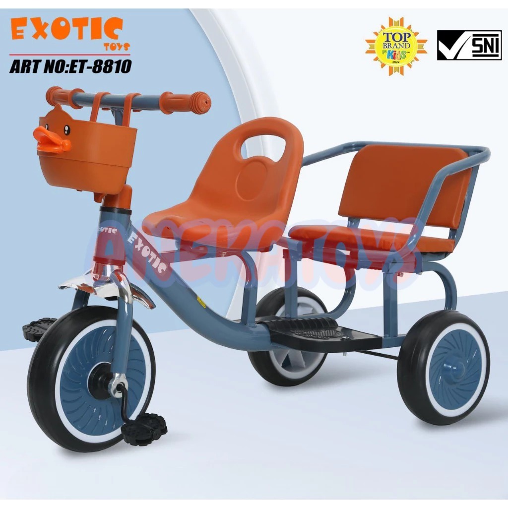 Exotic Toys Sepeda Roda Tiga Anak Kembar Exotic ET8810 dengan Keranjang Bebek Eva dan Desain Unik