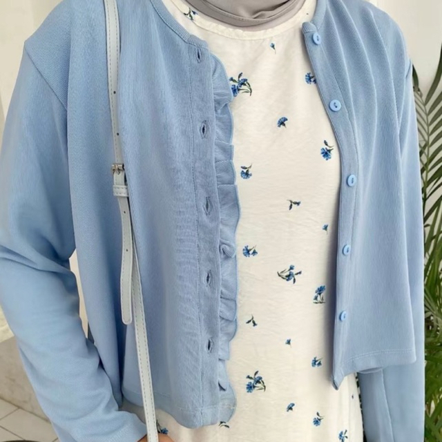 ATASAN WANITA OUTER CARDI CROP RUFFLE / CARDIGAN RIB PREMIUM