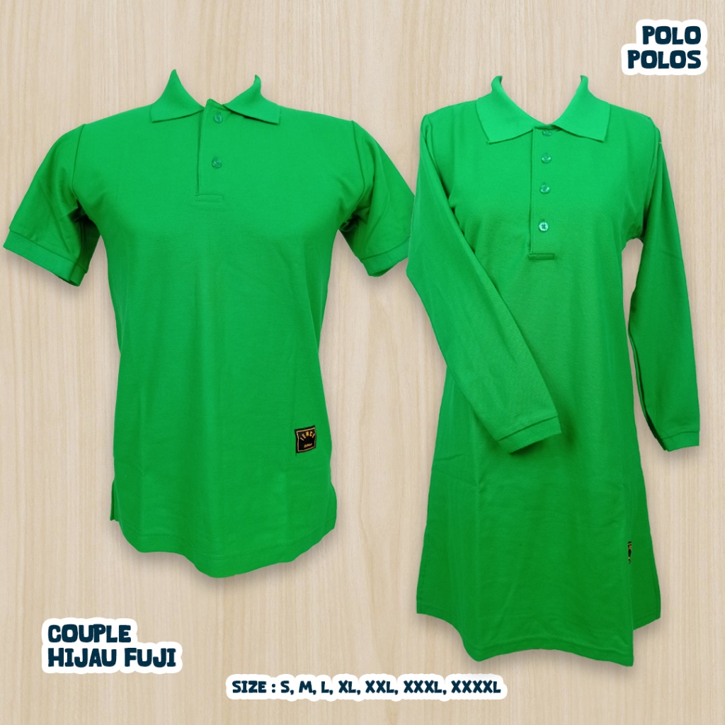 S-XXXL Kaos Polos Couple Bahan Polo HIJAU FUJI Tunik Muslimah Kancing depan/Seragam Kerja/Santai/Kel