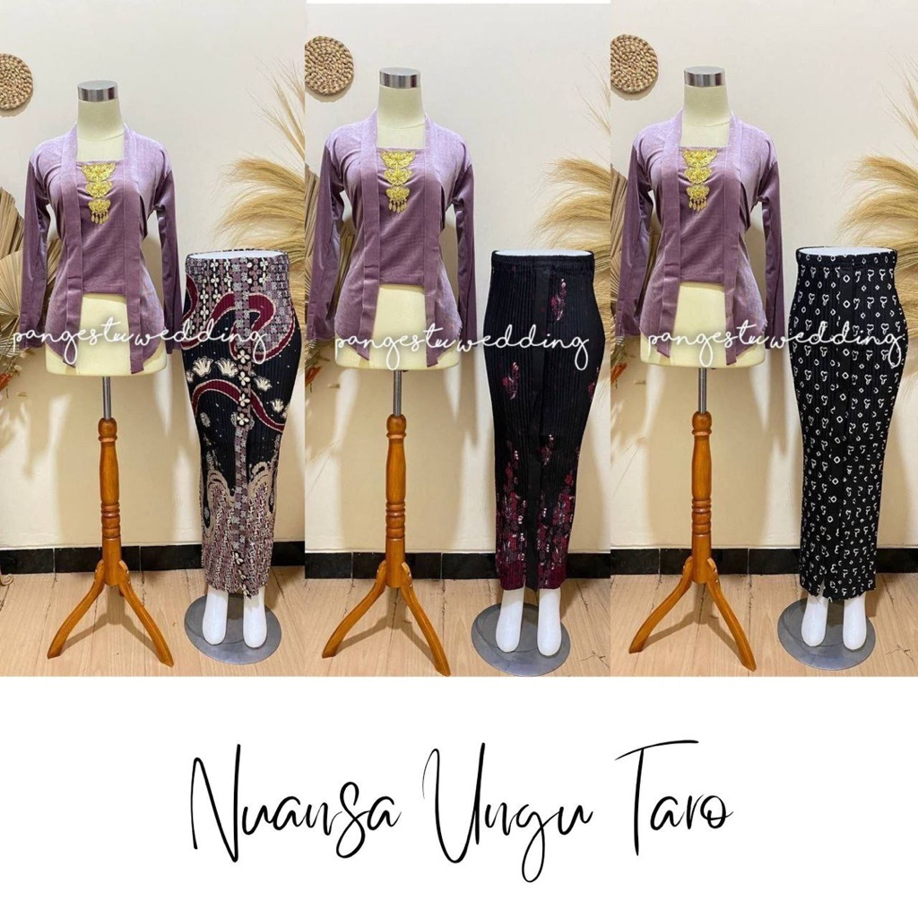 [1 Set - Ungu Taro] Kebaya + Rok Plisket Wiru