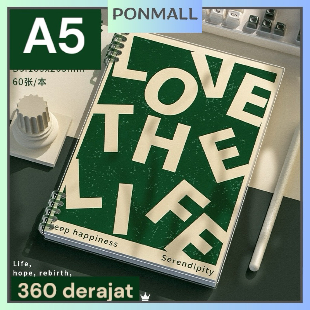 

PONMALL- Aesthetic Notebook Binder A5 | Buku tulis Sekolah kuliah dapat di-refill | Notebook | Notepad | Diary Book