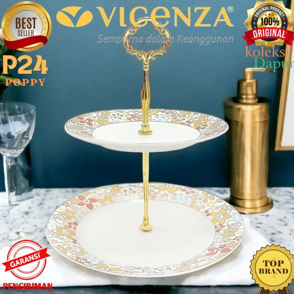 Piring Susun Vicenza, double plate POPPY P24, Piring saji Vicenza berbahan porselain, ideal sebagai 