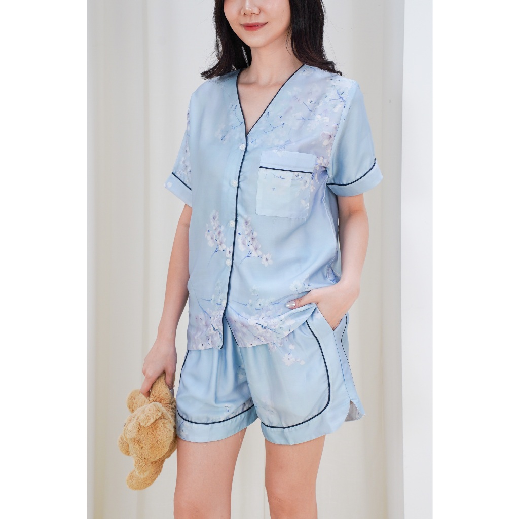 Surrell Sleepwear | Hallie (S-XL) ORGANIC SILK Tencel Non-Collar Pajamas Set Piyama