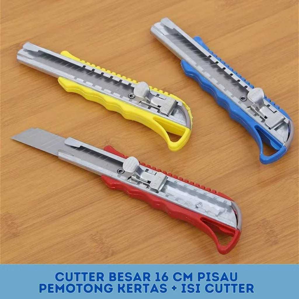 

[ GOGO ] Cutter Besar Bahan Stainless Gagang Karet Besar / Cutter Besar Bahan Stainless Gagang Karet (Pack Blister)