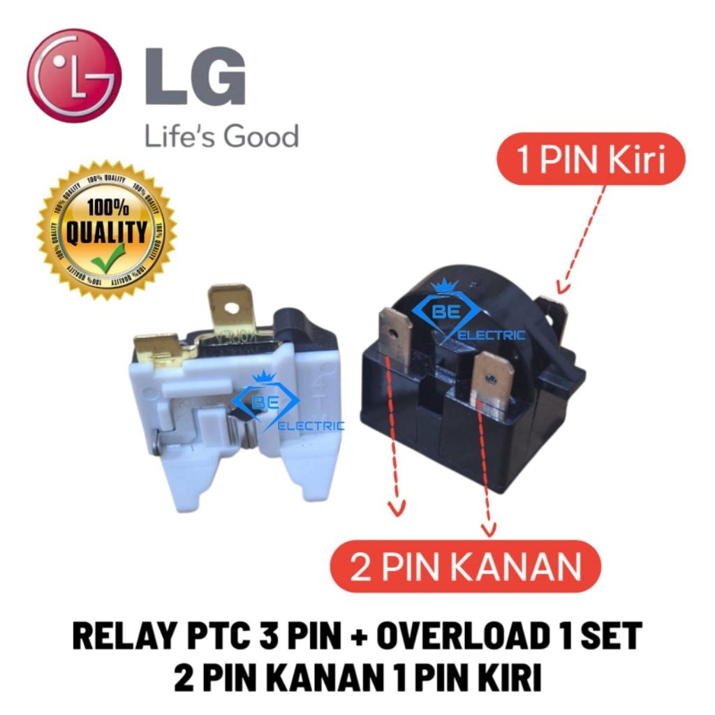 RELAY 3 PIN + PTC OVERLOAD KULKAS LG 1 PINTU / 2 PINTU
