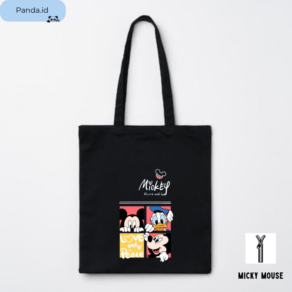 Tas Tote Bag Wanita Ikatan Mickey Mouse Pakai Resleting- Bahan Kanvas