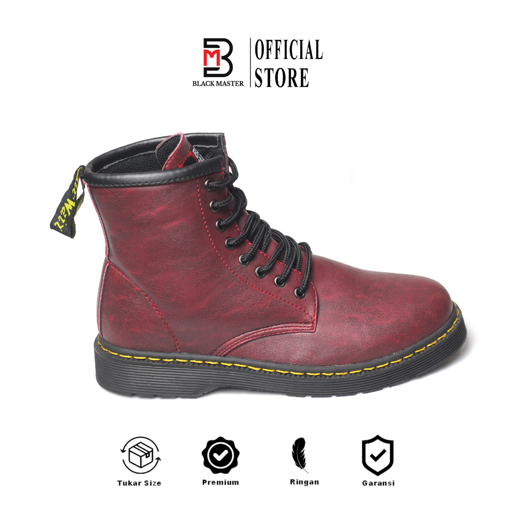 Black Master Sepatu Boots Pria 8 Hole Kulit Pu Type Docmart Hiking Riding