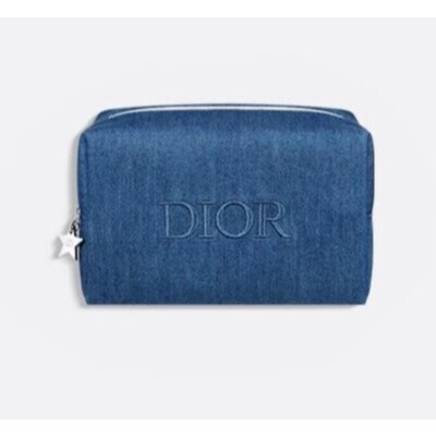 Dior Denim Toiletry Bag Dopp Kit Pouch Makeup Travel case with Zipper