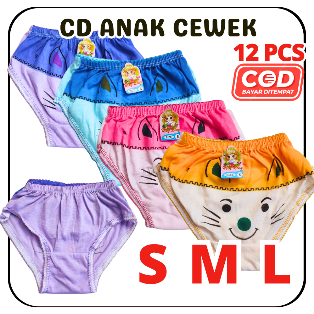 12 Pcs CD Anak Cewek Katun | Celana Dalam Anak Perempuan Usia 1-8th Motif CD Anak Cewek Katun YEYEN 