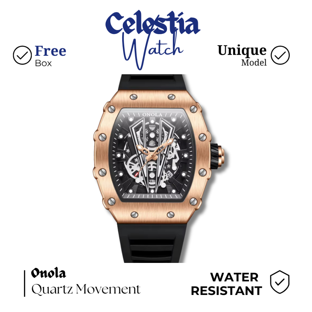 READY STOCK Jam Tangan Pria Onola Original Homage Quartz Waterproof Warna Rose Gold
