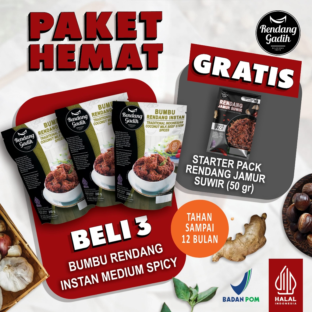 

Rendang Gadih - Paket 3 pcs Bumbu Rendang Instan @ 250 g