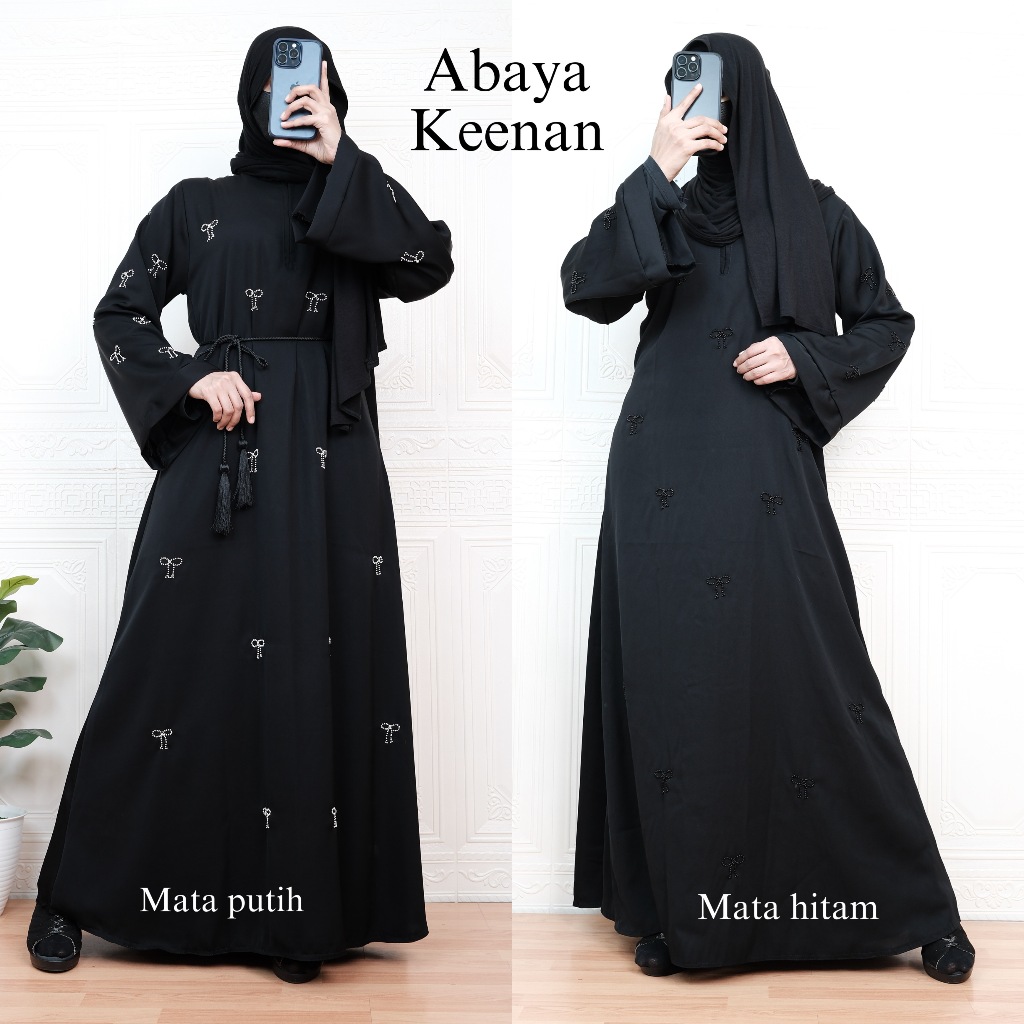 Layla Abaya Keenan - Gamis Fursan Syari Payet Mata-mata Pita Eksklusif