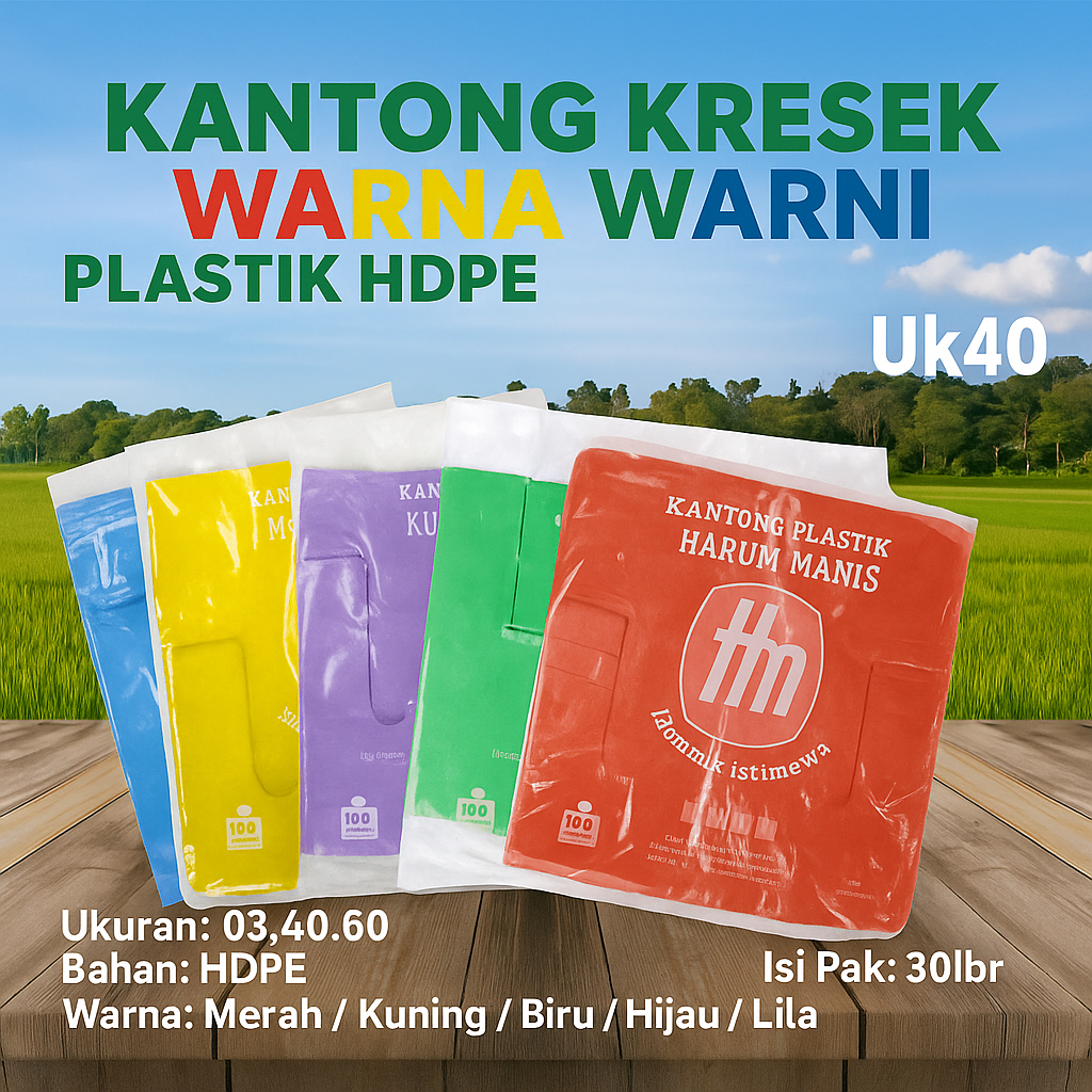 Kantong Kresek Warna Warni Plastik HDPE Harummanis Tebal Uk40