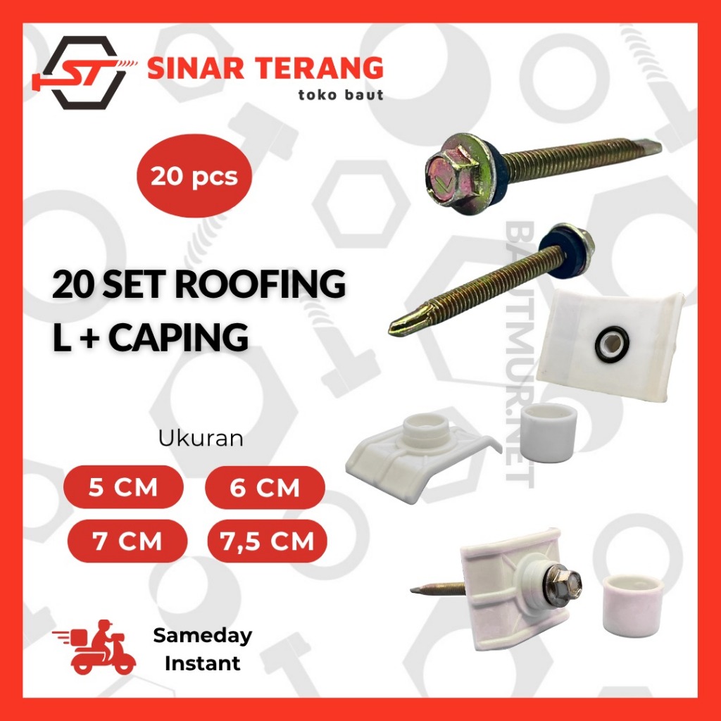 ( 1 Set ) Sekrup Roofing + Caping - Roof Seal Atap - Roofseal UPVC Putih - Baut Ruping Kuning - Tutu