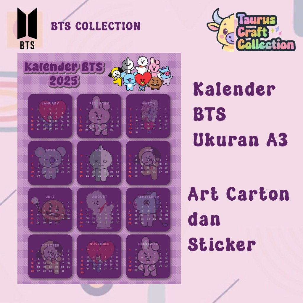 

Kalender Dinding BTS Ukuran A3 Sticker Kalender Custom BTS Custom