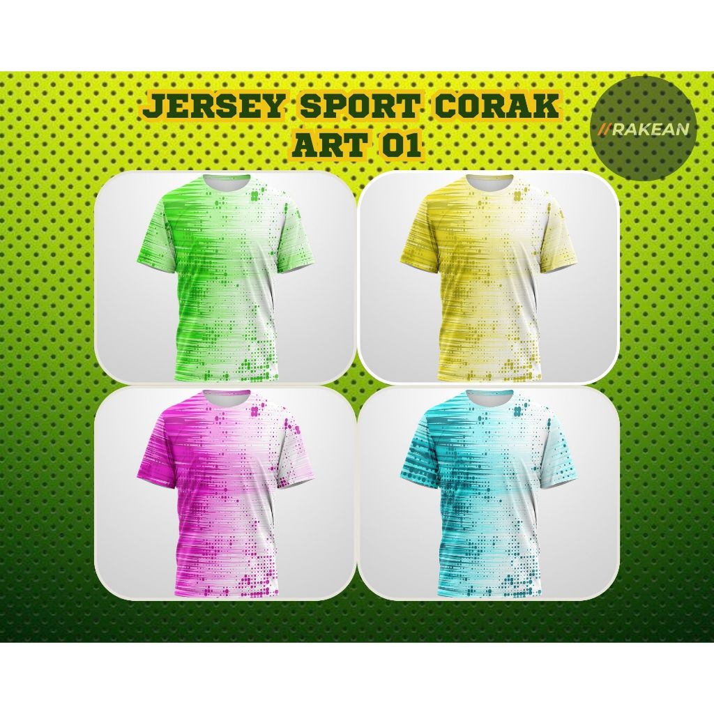 Baju Kaos Tshirt Jersey Pria Sport Corak Badminton Bulutangkis Voli Volley Running Lari Art 01 Hijau