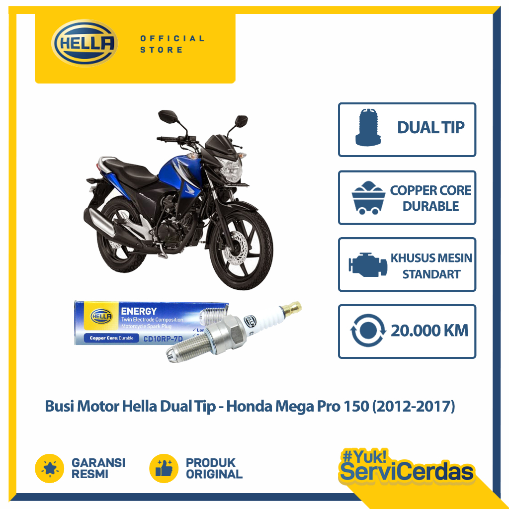 Busi Motor Honda Mega Pro 150 2012- 2017 Hella Dual Tip CD10RP-7D - Busi Mega Pro 150