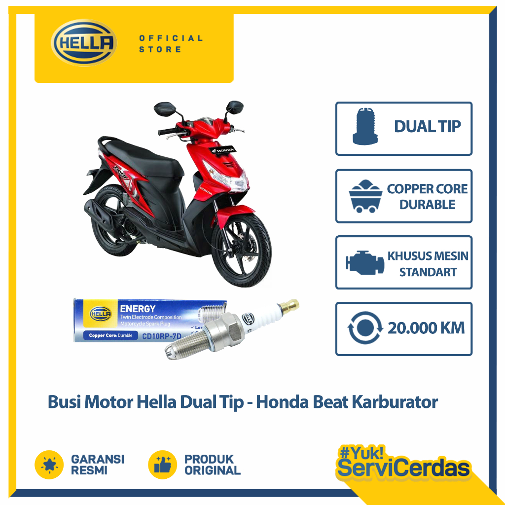 Busi Motor Honda Beat Karburator Hella Dual Tip CD10RP-7D - Busi Beat Karburator