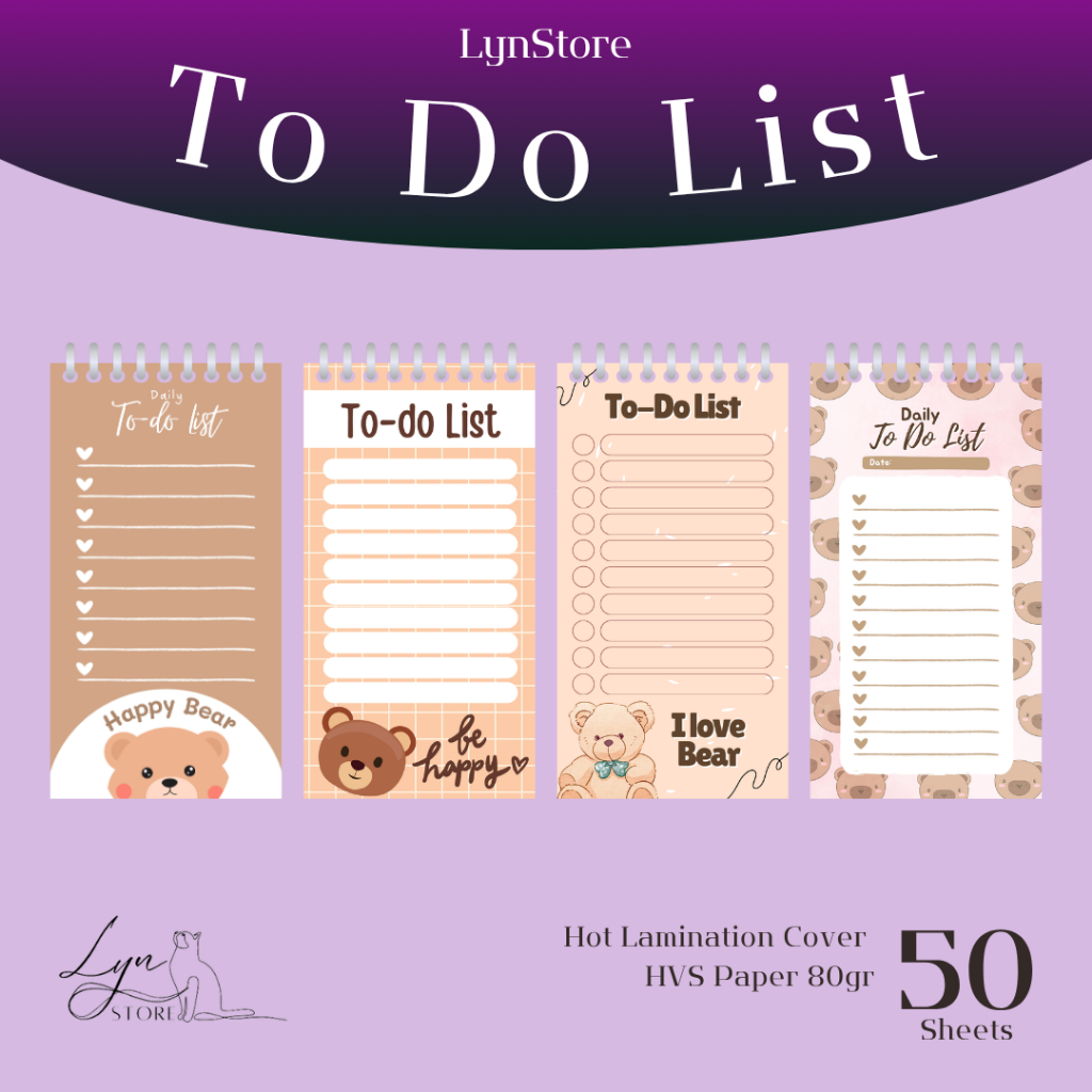 

(LS_TDL002) To Do List Gambar Koleksi Beruang Lucu Ukuran 8X15 CM (Isi 50 Lembar Hvs 80 Gsm) Notebook Mini/Notebook Check List /Weekly Planner/To-Do List Harian / Catatan Harian Memo Agenda