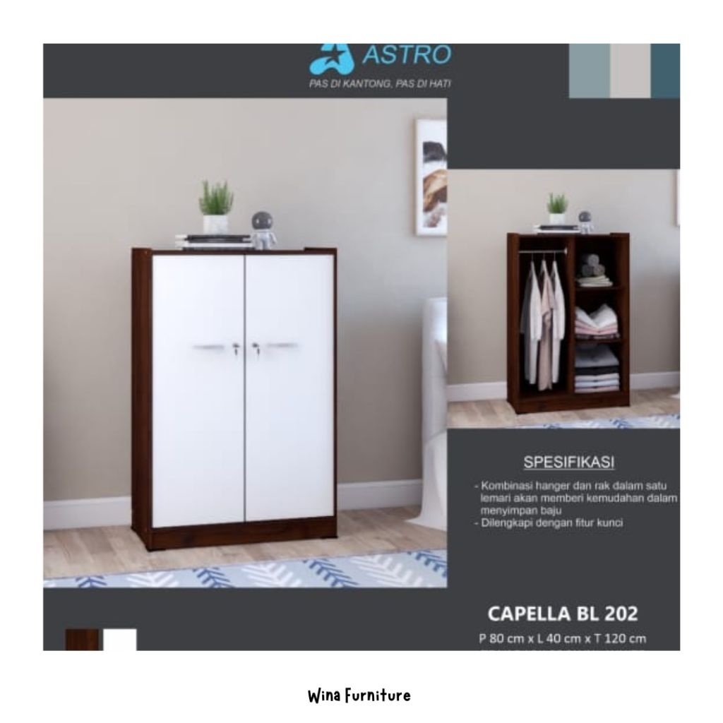LEMARI ASTRO, LEMARI MINIMALIS, LEMARI SERBAGUNA, LEMARI KECIL 2 PINTU