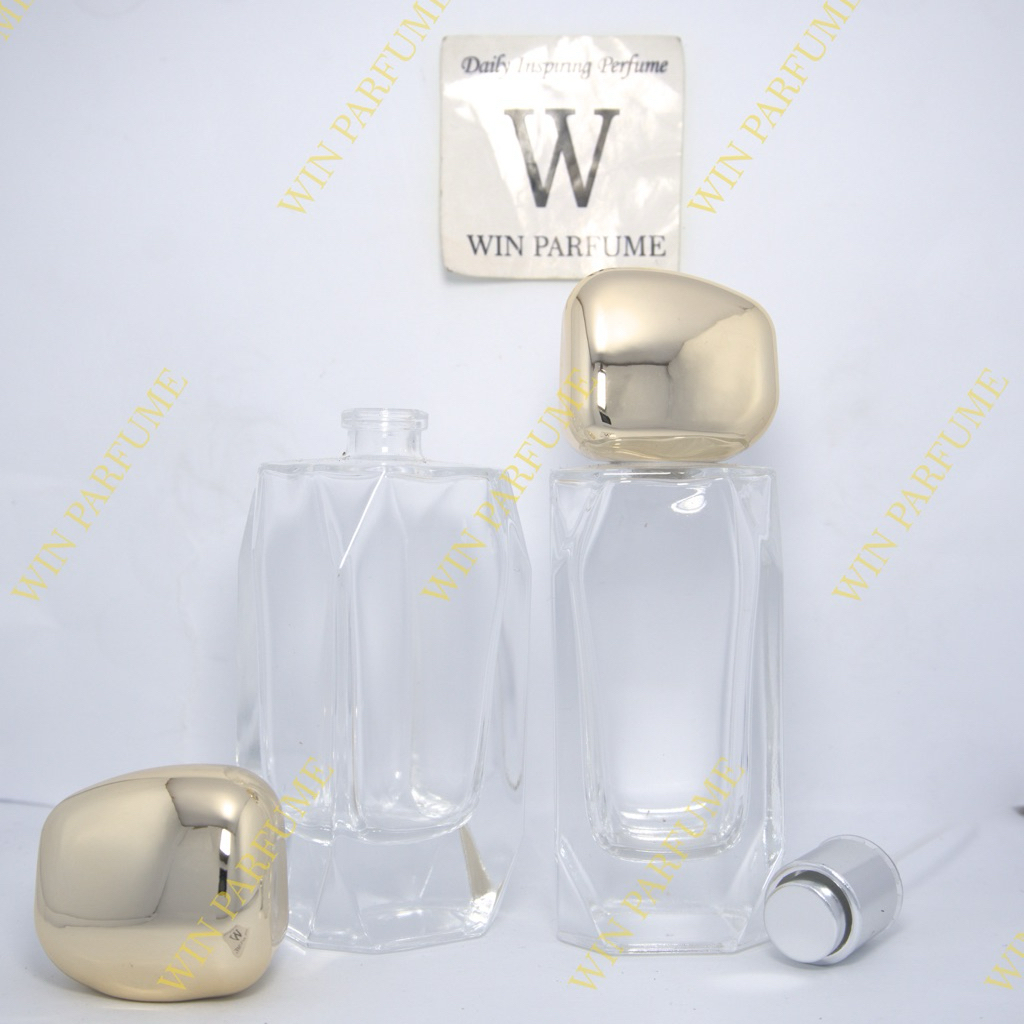 Botol Parfume Mewah 50ml Crystal Diamond Semi Press Tutup Gemstone Gold Ring Spray Silver