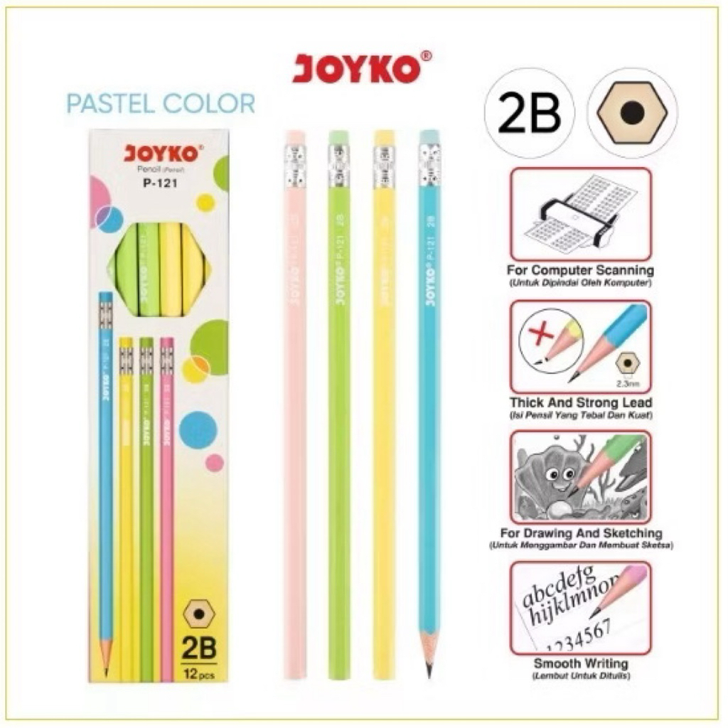 

JOYKO Pensil 2B P-121 Pastel Color (1 lusin)