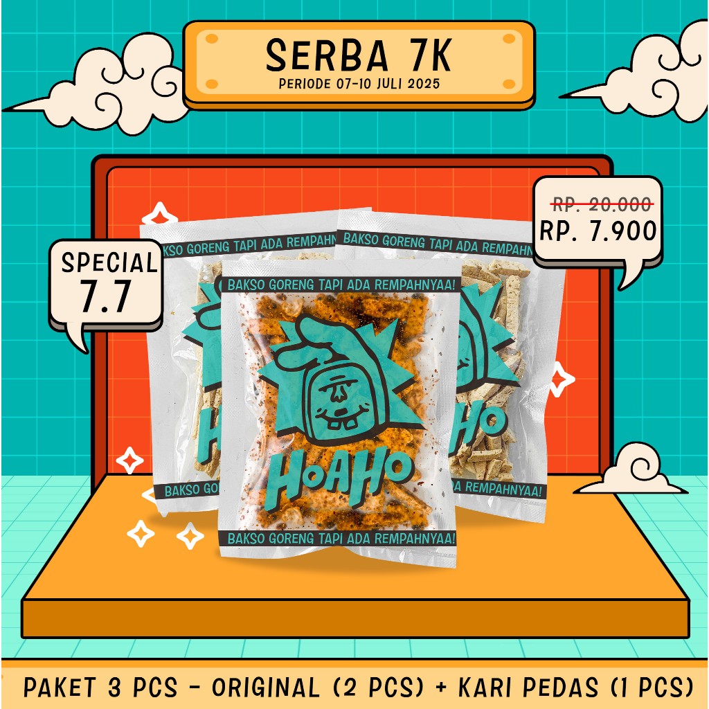 

[SPECIAL 7.7] HOAHO Basreng Goreng Original Daun Jeruk 30 gram (2 pcs) + Kari Pedas 30 gram (1 pcs) - Paket 3 Pcs