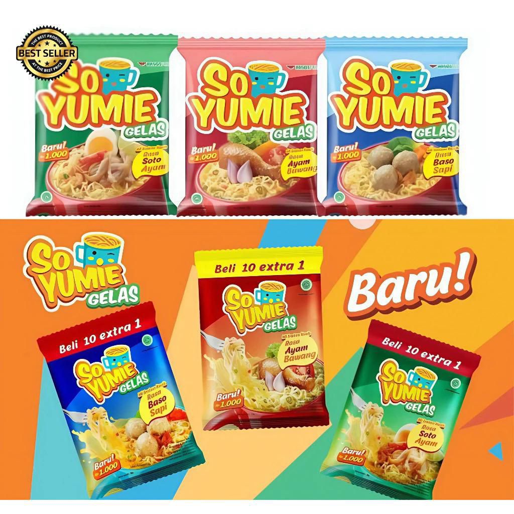 

10sachet So Yumie Mie Gelas 30gr Food Noodles Instan Soto Ayam Bawang Baso Sapi Kari