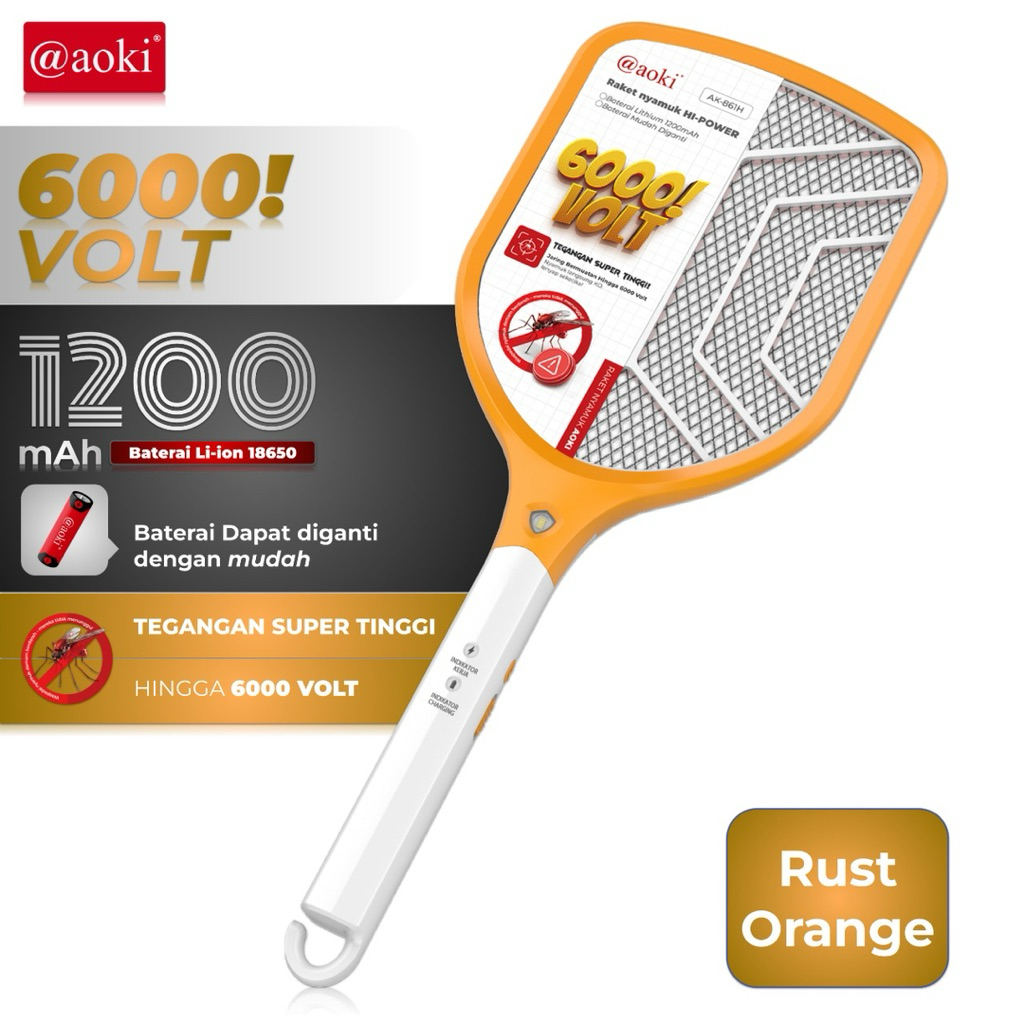 Aoki Raket nyamuk AK861H 6000 volt 1200mAh / aoki raket nyamuk charger AK861H 6000 volt / pembasmi