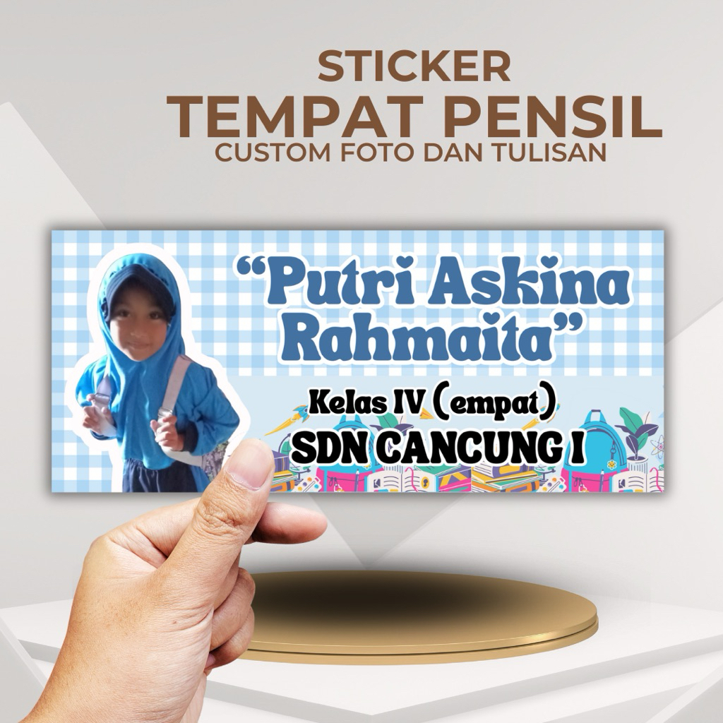 

Stiker Kotak Pensil Custom Foto Nama Sticker Glossy Photo Paper Cute Size 8,3 x 19,4 cm