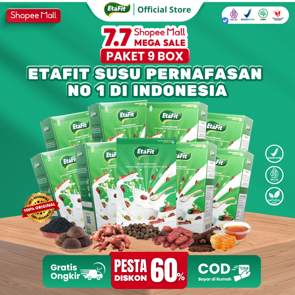 

[ PAKET 9 BOX ETAFIT ] - Susu Kambing Etawa Bubuk Asli 100% Murni Original - Obat Herbal Pernafasan