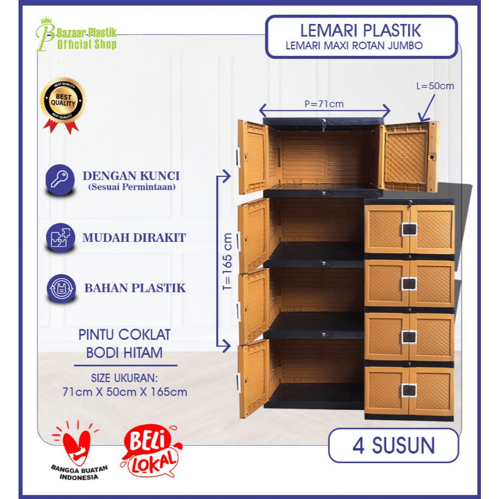 Lemari Plastik Jumbo 4 Tingkat / Lemari Pakaian Plastik 4 Susun / Lemari Plastik 4 Tingkat Plastik