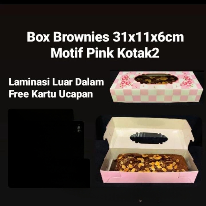 

Box Brwnies Gulung Dan Setengah Loyang Motif Pink Kotak Kotak Laminasi Luar Dalam Ukuran 31x11x6cm