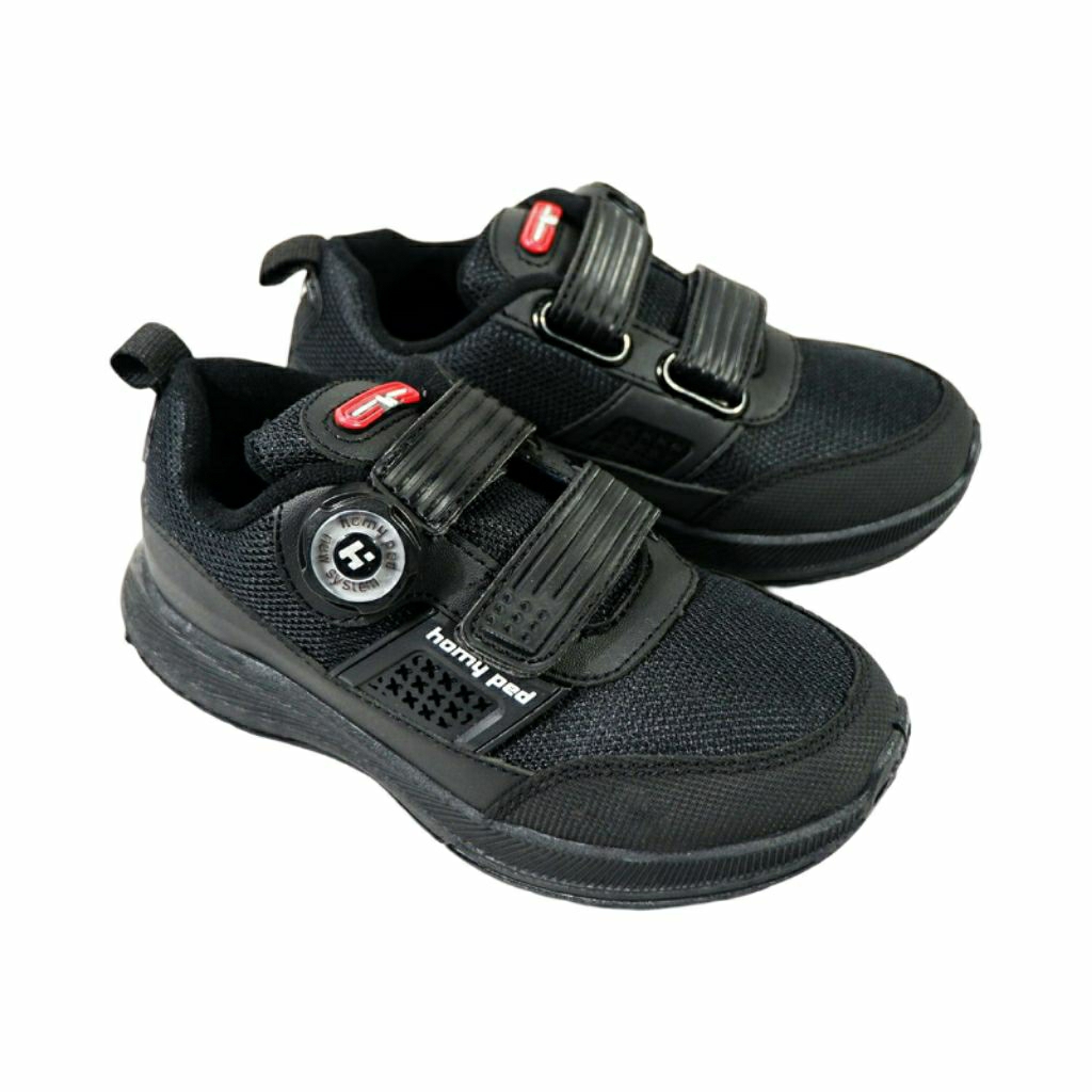 Homyped Air Cool Sepatu Sekolah Anak Unisex Perempuan Laki Laki Model Magnet Strap Hitam-Hitam