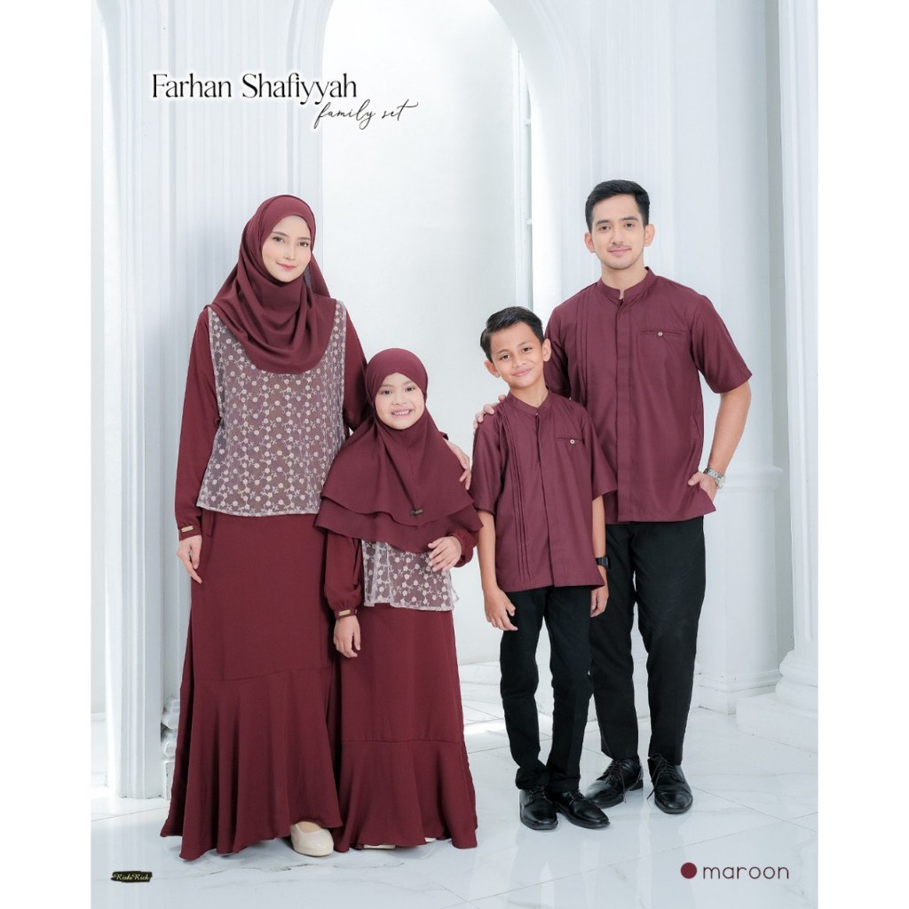 RISKIRICH Farhan Shafiyyah Maroon Baju Sarimbit Keluarga Lebaran 2025