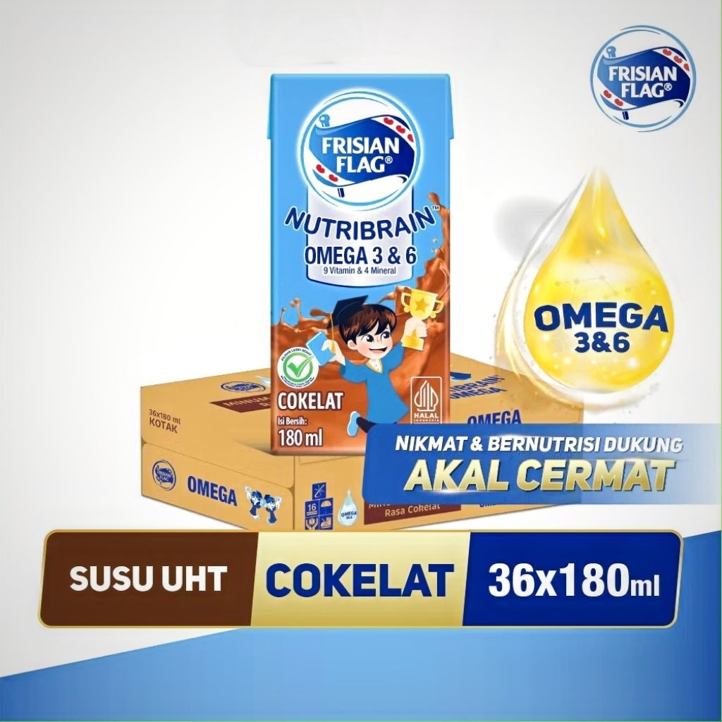 

[1 karton isi 36×180ml] Frisian Flag Omega Susu UHT Chocolate