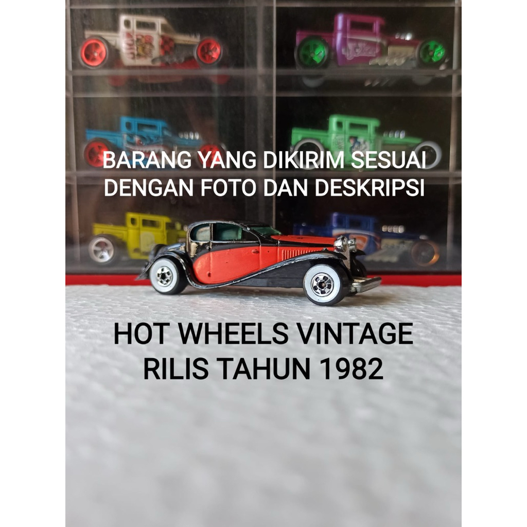 Hot Wheels Vintage 37 Bugatti 1932 Type 50 Rilis 1982 Black Red White Wall Body Dan Base Besi Diecas