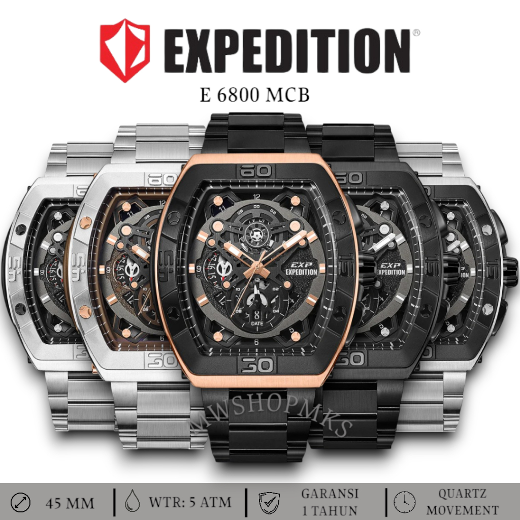 Jam Sport Pria Expedition E6800 E 6800 Stainless Strap Original Garansi Resmi Free Battery cadangan
