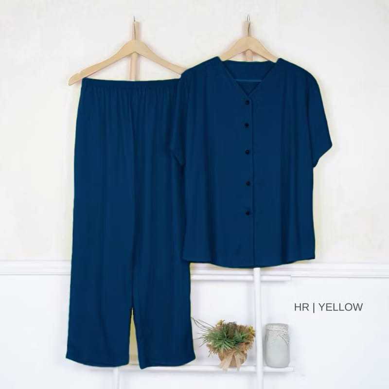 setelan v katun jumbo ld 120-140cm/setelan wanita jumbo/set kerah v