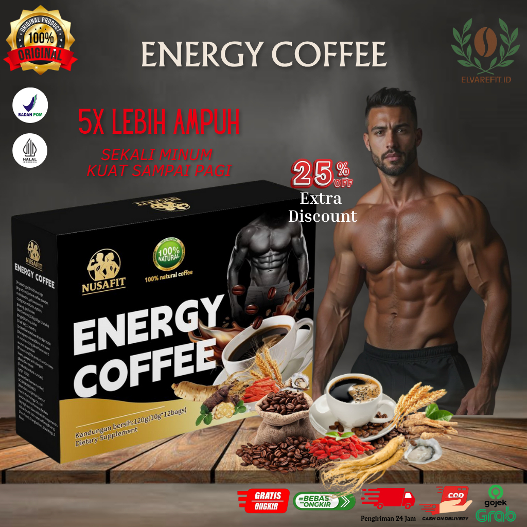 

KOPI HITAM ENERGY COFFEE | Kopi Herbal Ginseng Penambah Stamina Energi Original Pria Praktis 1 Box Isi 12 Sachet