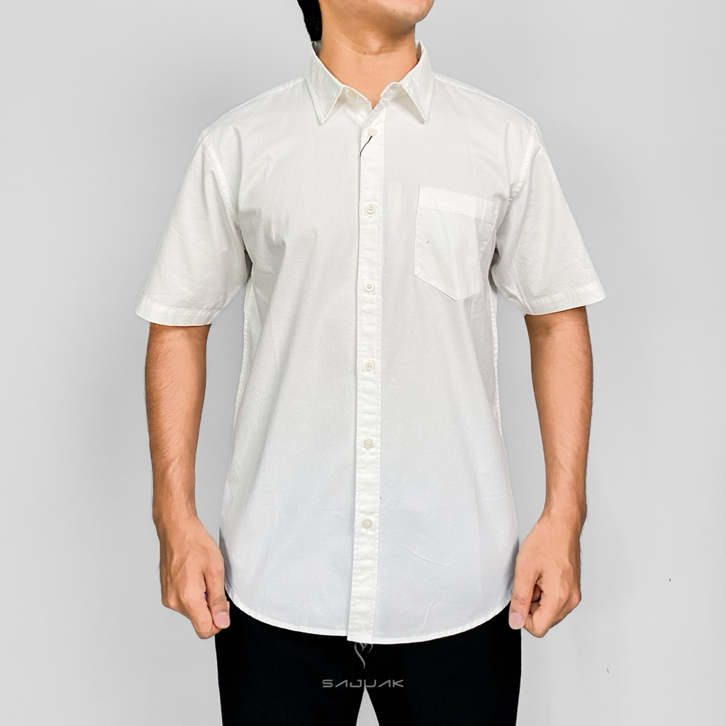 SAJUAK - Kemeja Pendek Putih Polos Twill Stretch Regular Fit White